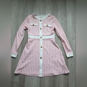 SHEIN Pink and White Houndstooth Kids Dress